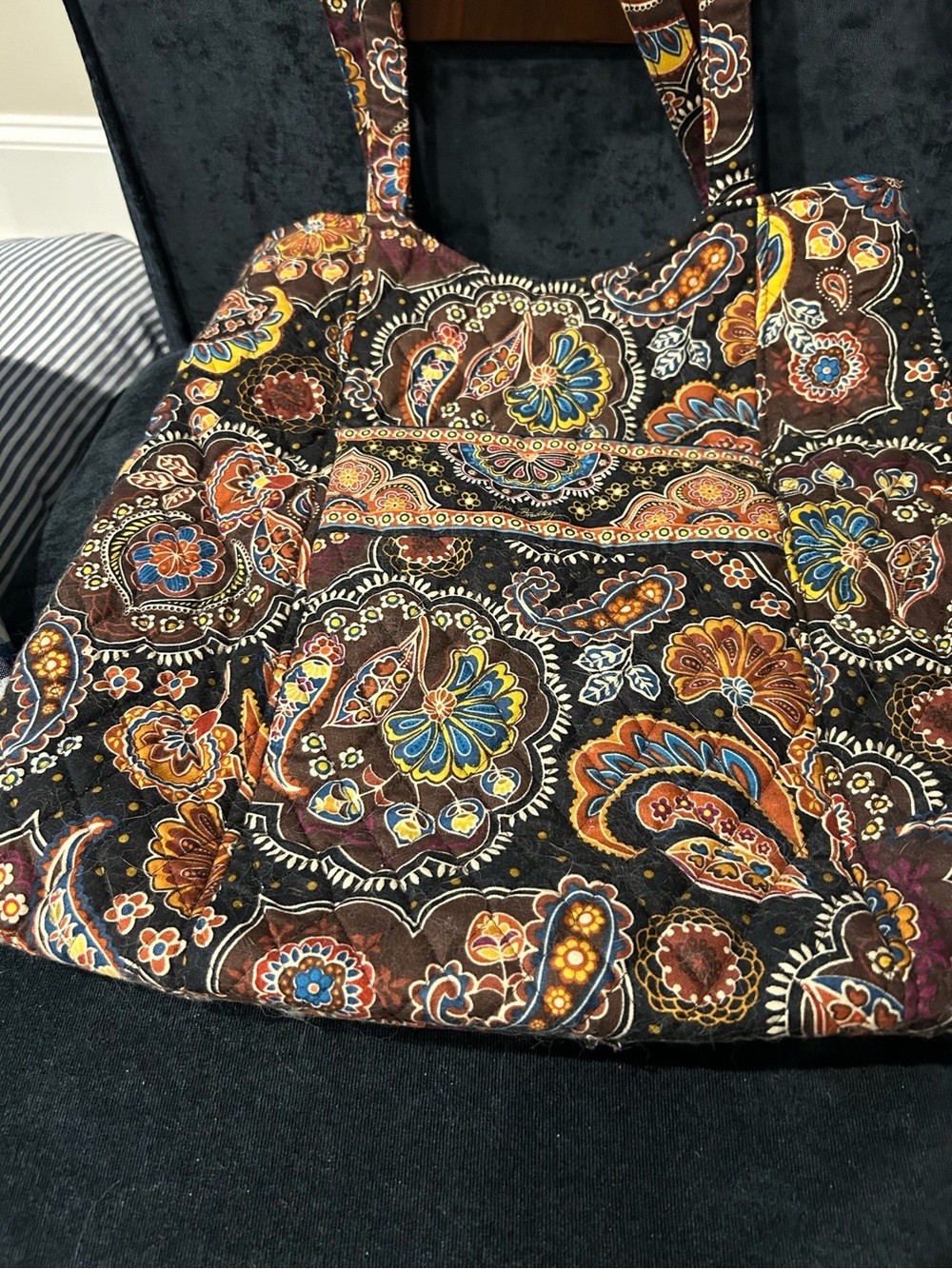 Vera Bradley Quilted Paisley Tote in Brown, Orange, Blue, Cream